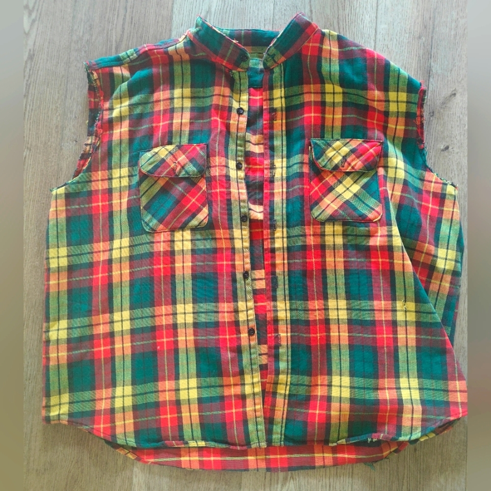 Plaid Custom Sleeveless Button Shirt